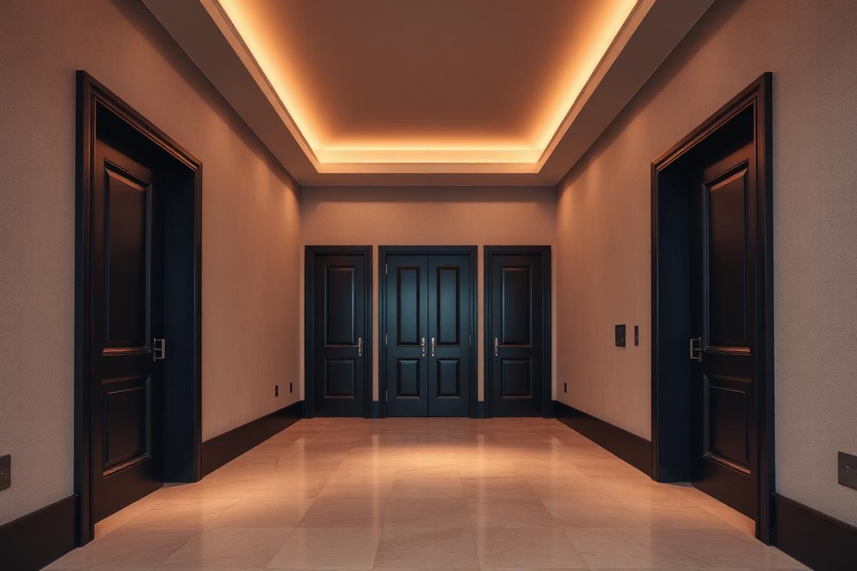 Luxury salon corridor with bronze lighting
